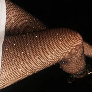 PACK OF 3 PAIRS!!! Black AB Crystal Rhinestone Mesh Fishnet‎ Tights Pantyhose